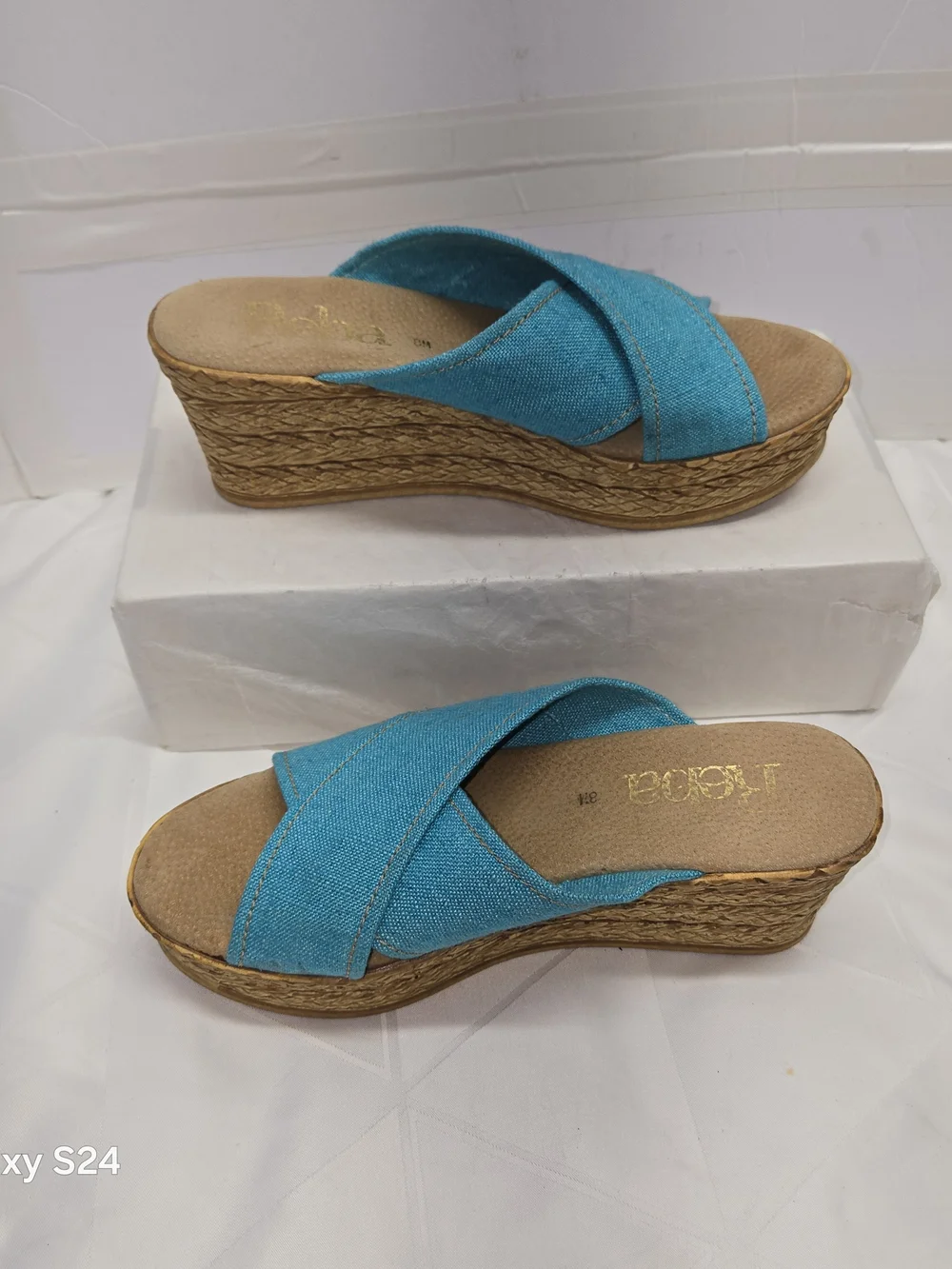 REBA Women’s Turquoise Wedge Slide Sandals - Stylish Summer Comfort SIZE 8